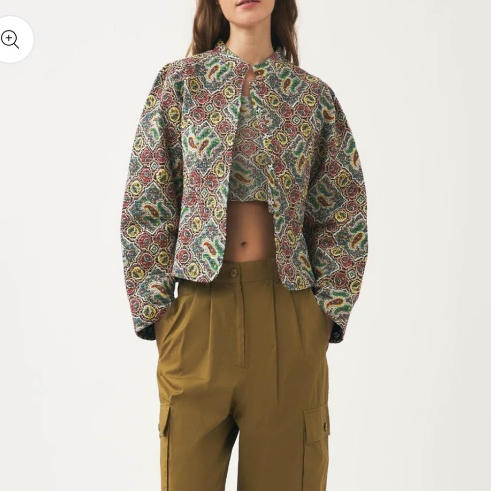 Antik Batik Zena Quilted Jacket Womens XS Green Paisley Cropped Cotton ZENA1JKT